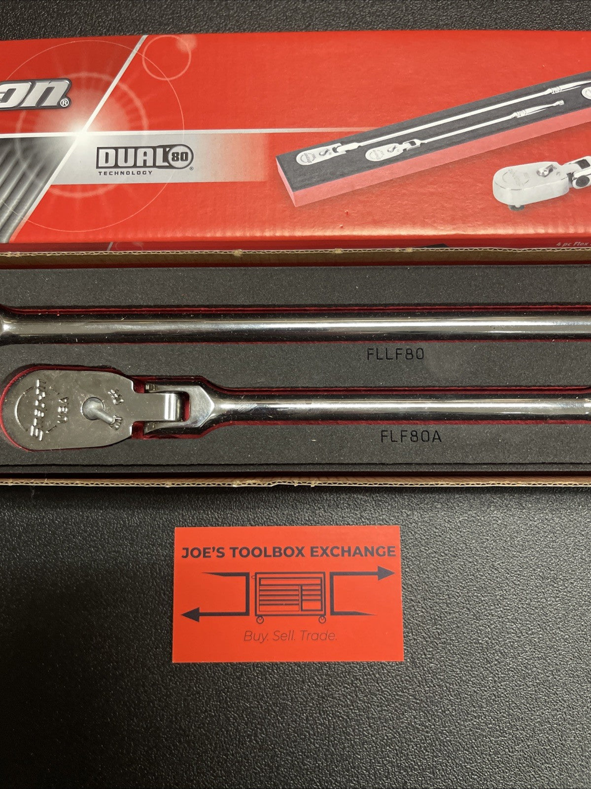 Snap-on 204RT02FR 4pc Flex Head Ratchet Red Foam Set Chrome 3/8” Drive