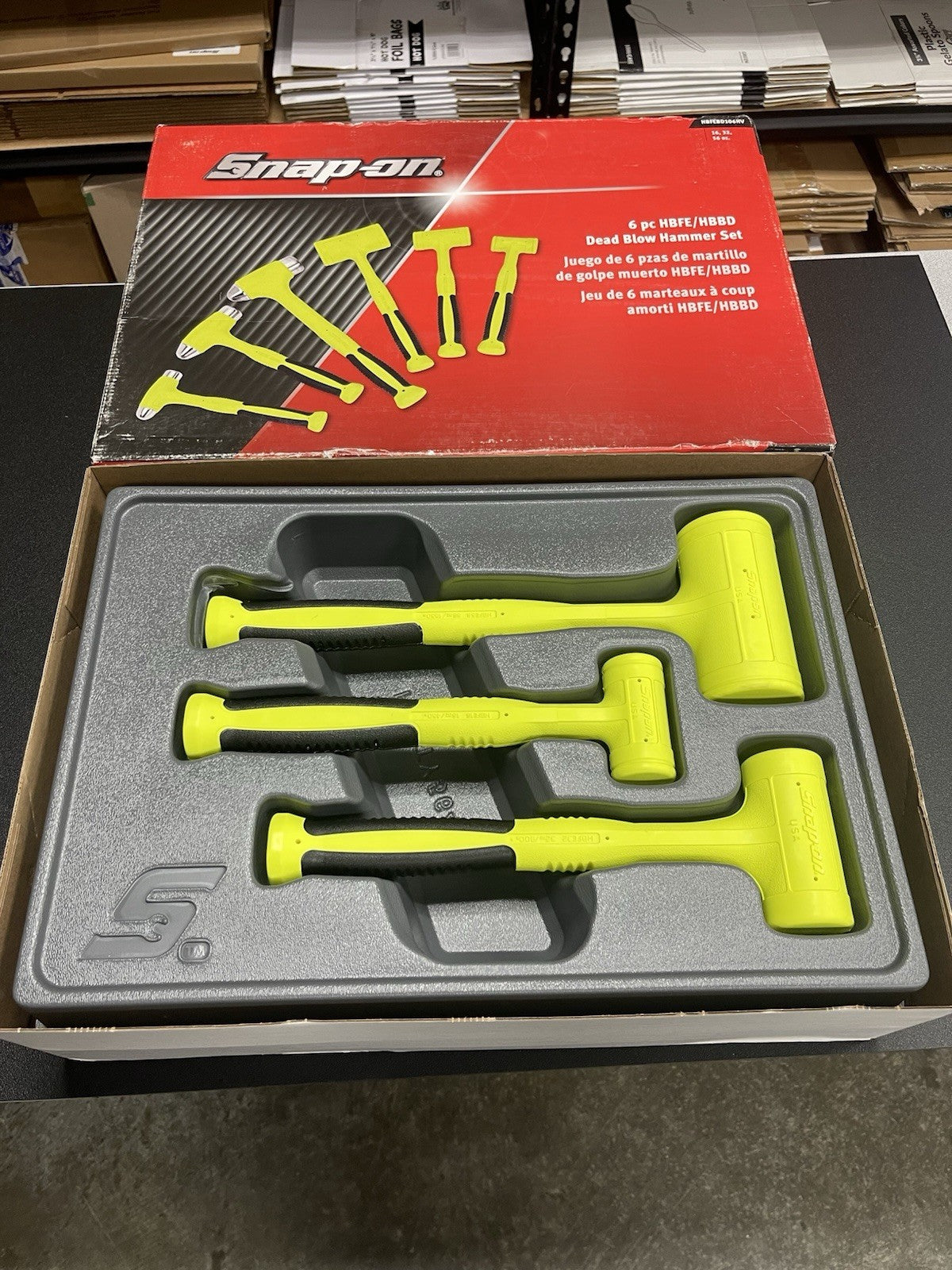 SNAP ON TOOLS HBFEBD106 HV HI-VIZ Dead Blow Hammers 6Pc Ball Peen 16, 32, 56oz +