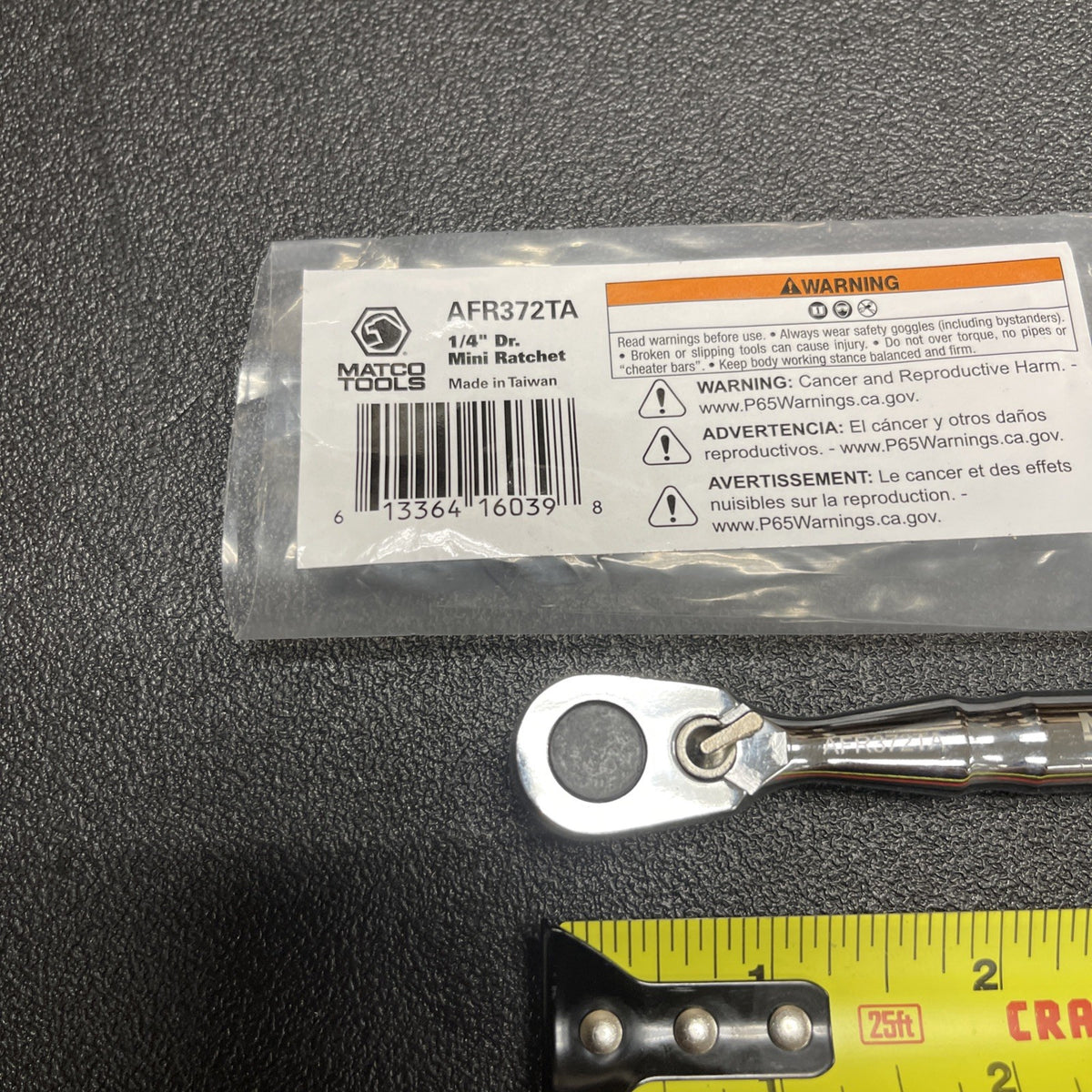 Matco Tools AFR372TA 1/4” Fine Tooth 72 Stubby Ratchet Mini