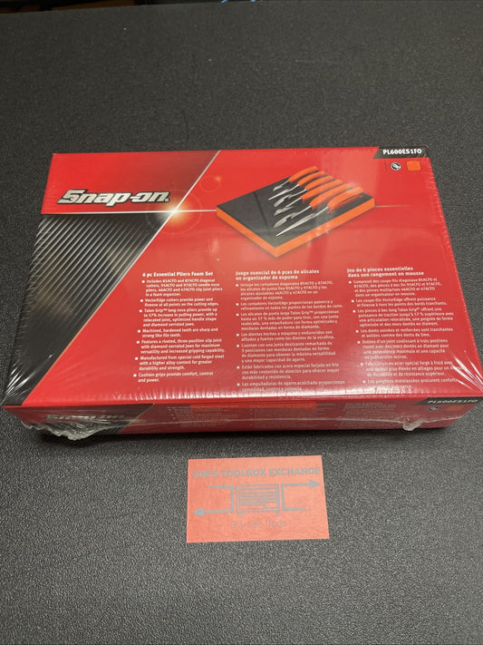 Snap-on Tools USA NEW ORANGE 6 PIECE Essential Pliers Cutters in Foam PL600ES1FO