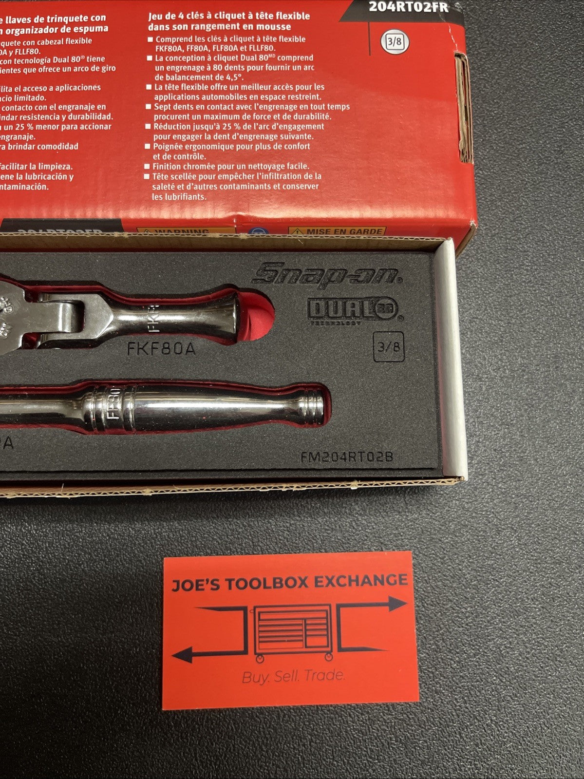 Snap-on 204RT02FR 4pc Flex Head Ratchet Red Foam Set Chrome 3/8” Drive