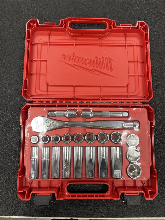 Milwaukee 1/2” Drive SAE Ratchet and Socket Mechanics Set 22 Piece 48-22-9410