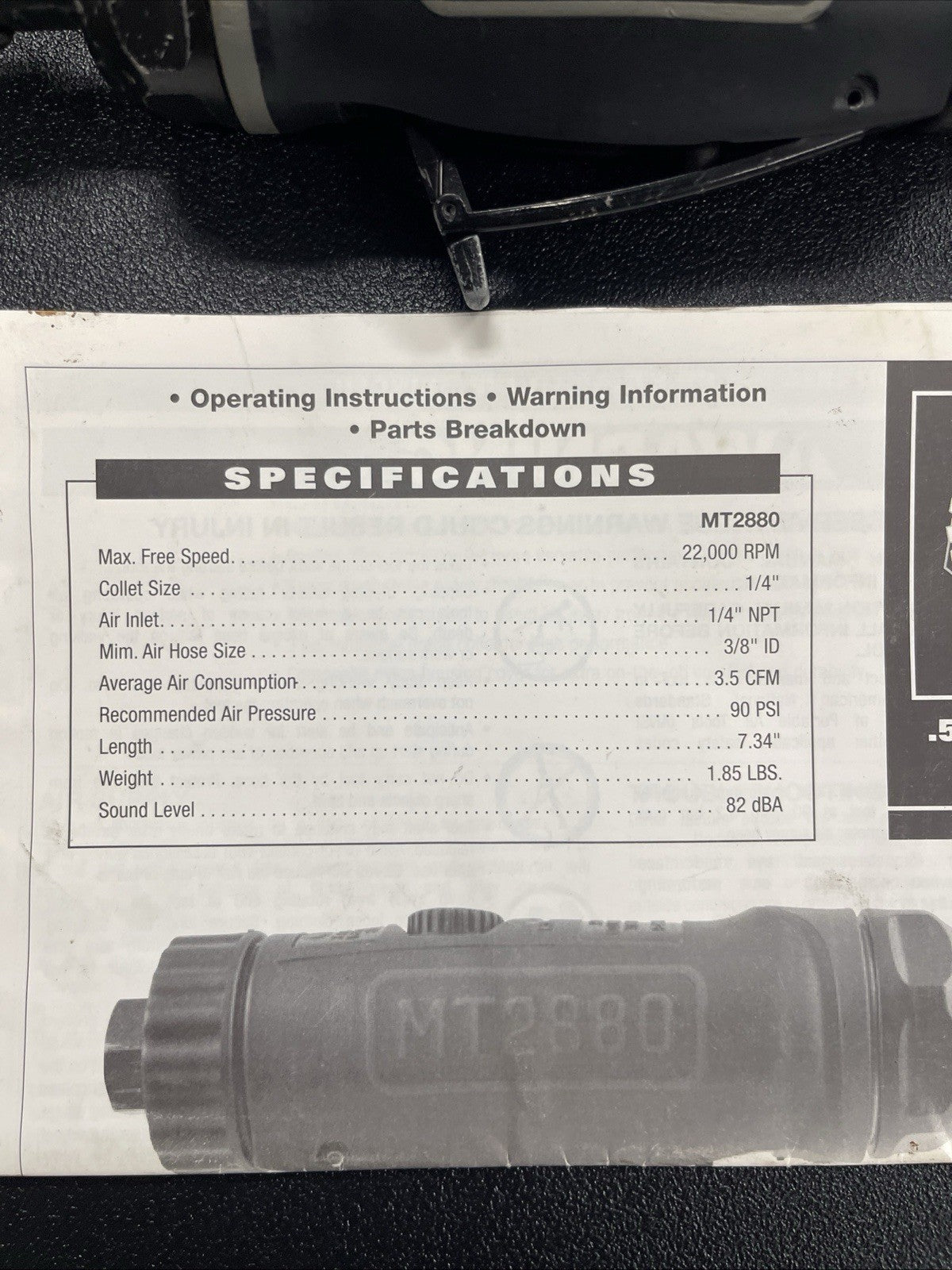 Matco Tools MT2880 .50HP Straight Die Grinder 22,000 RPM Black R2