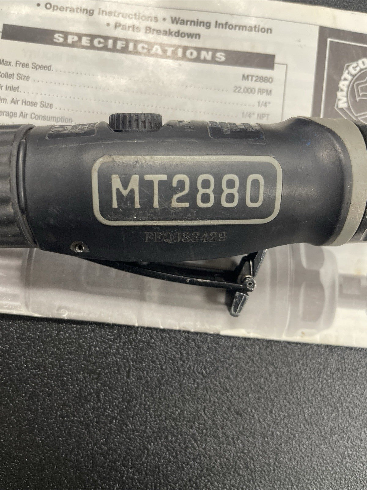 Matco Tools MT2880 .50HP Straight Die Grinder 22,000 RPM Black R2