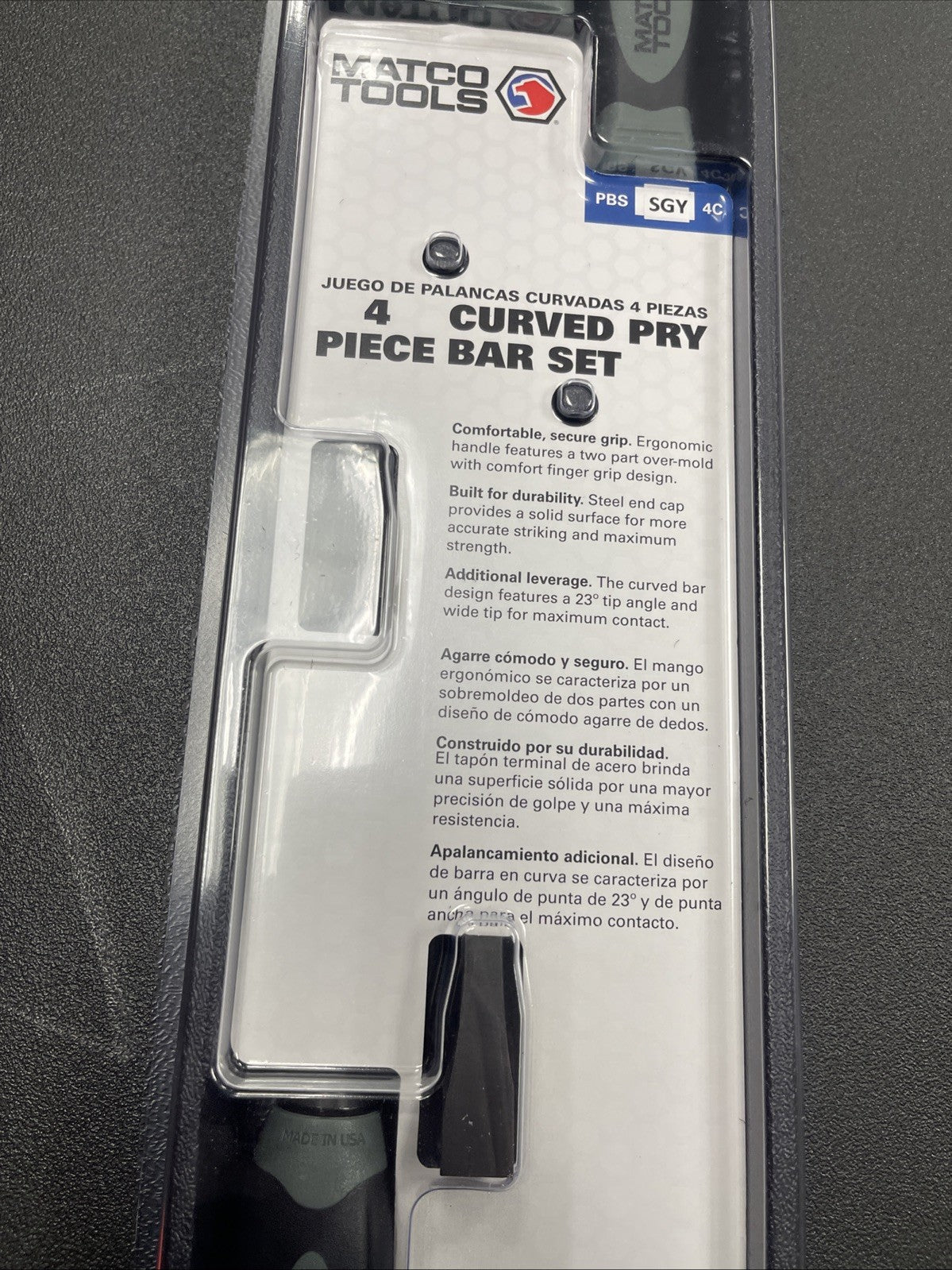 NEW! Matco Tools PBSSGY4C 4 Piece Curved Tip Pry Bar Set Shadow Gray Handle
