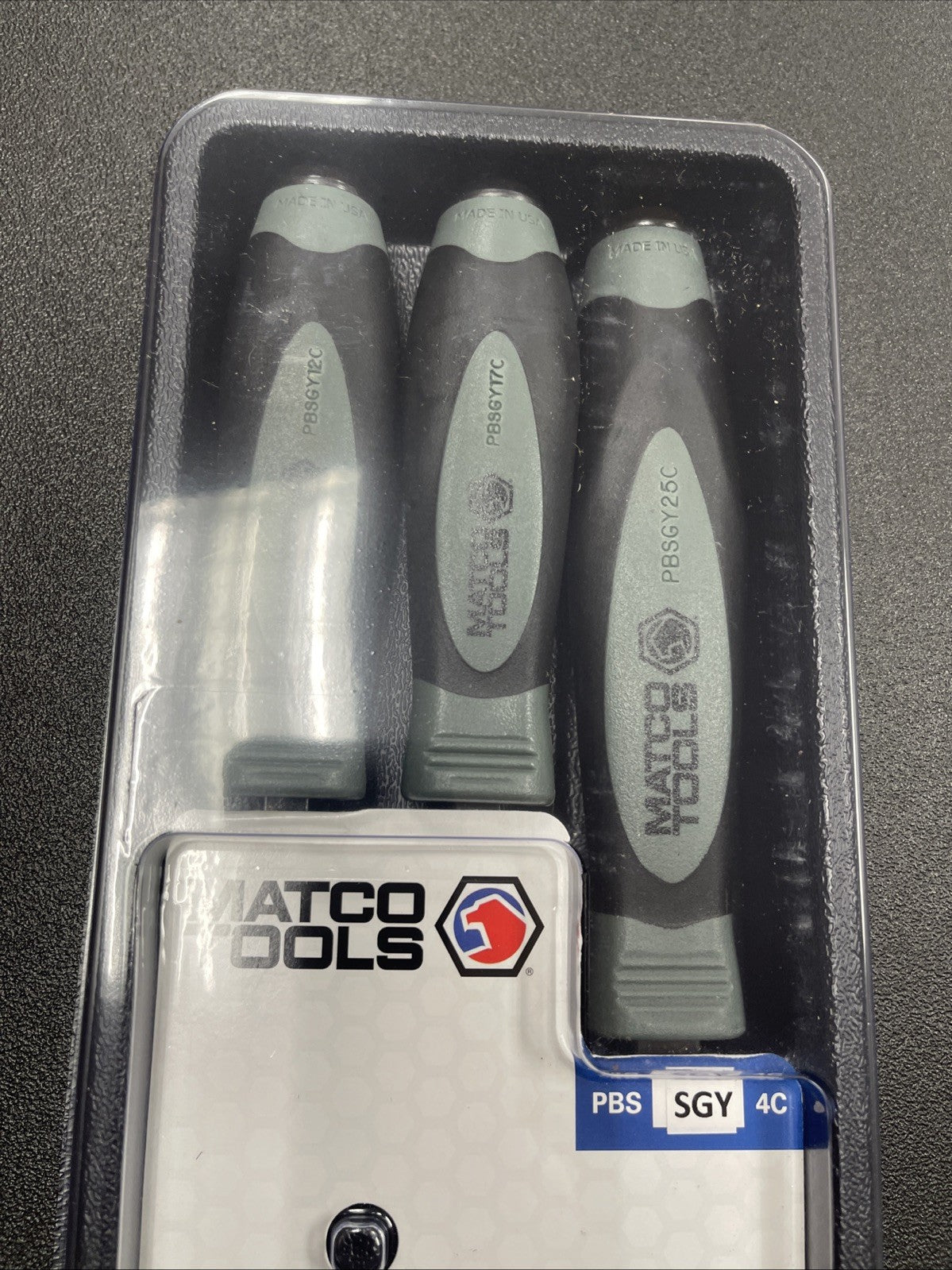 NEW! Matco Tools PBSSGY4C 4 Piece Curved Tip Pry Bar Set Shadow Gray Handle
