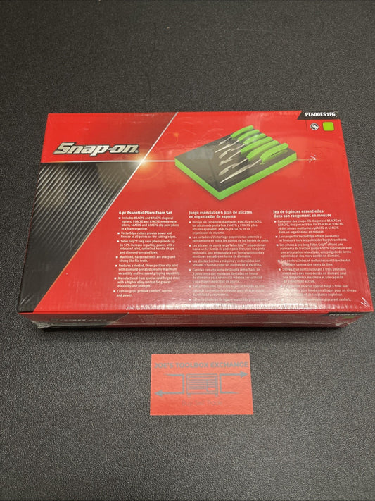 Snap-on Tools USA NEW GREEN 6 PIECE Pliers Cutters in Foam PL600ES1FG