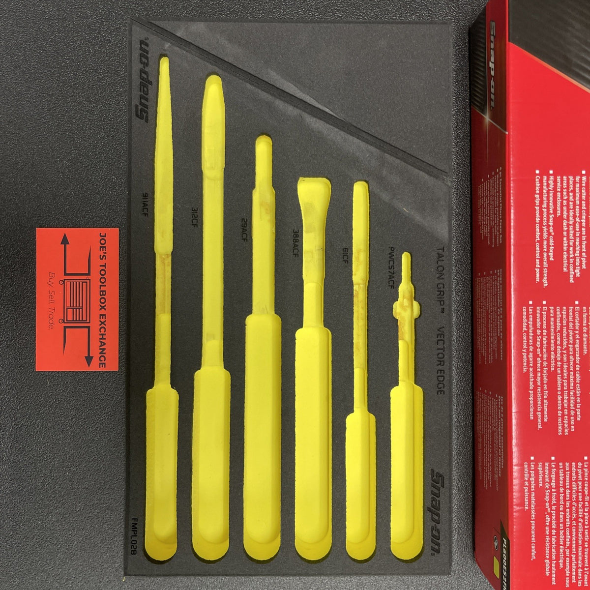 Snap-on fmpl02hv FMPL02B foam organizer6pc essential plier set Hi Viz Yellow