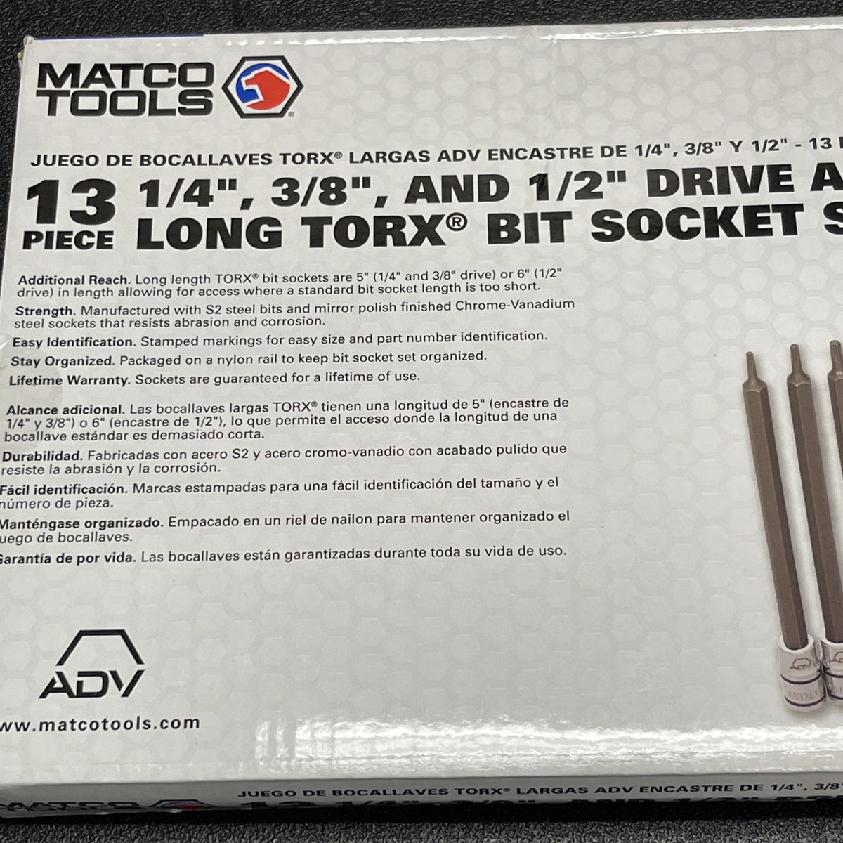 Matco Tools 13 Pc ADV Long Torx Bit Socket Set 1/4", 3/8", & 1/2" SABCTXL13VA