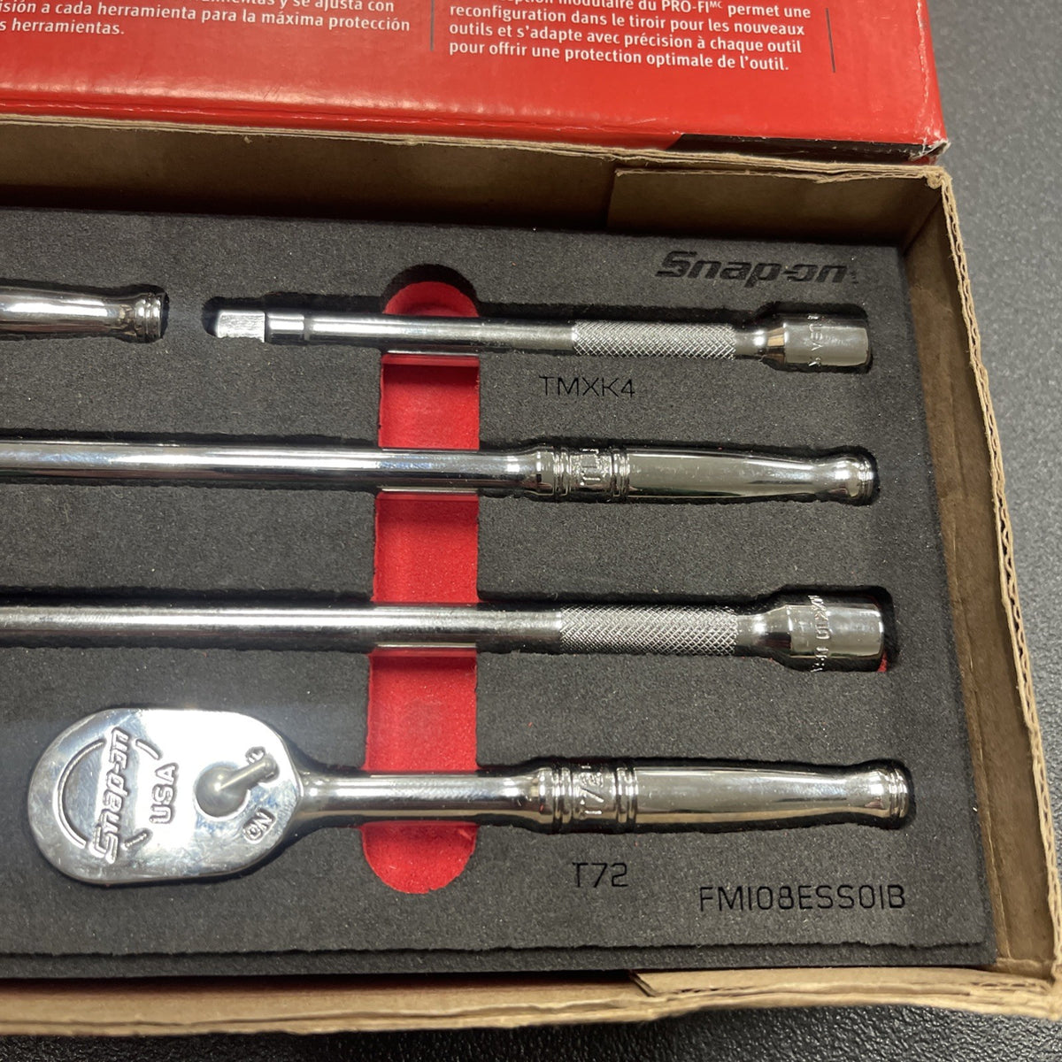 Snap-on 8pc RAT108ESSFR Essential Ratchet Extension Set Pro-Fl Foam Organization