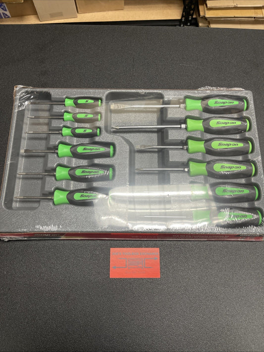 Snap-on Tools USA NEW 12PC GREEN Soft Grip MIX TIP Screwdriver Set SGDXW120BG