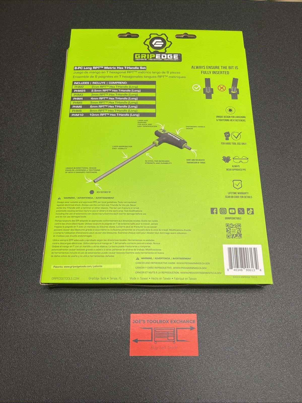 GRIPEDGE 8-PC METRIC HEX T-Handle Driver Set | Sizes - 2, 2.5, 3, 4, 5, 6, 8,...