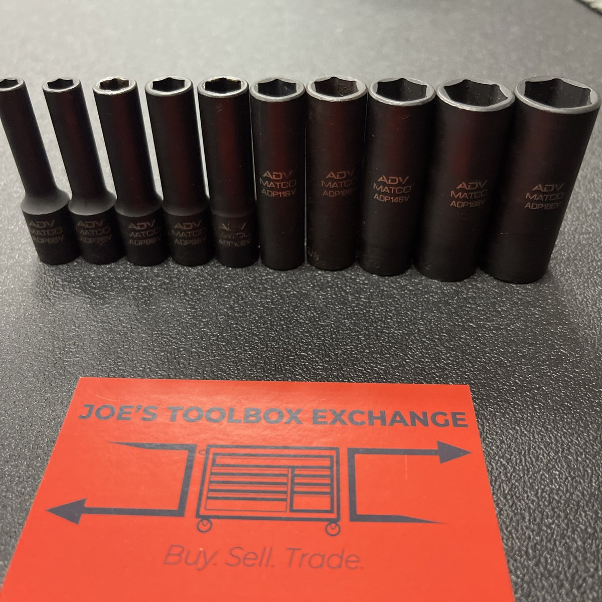 Matco Tools 10 Piece 1/4” Drive SAE 6 Point ADV Deep Impact Socket Set SADP106V