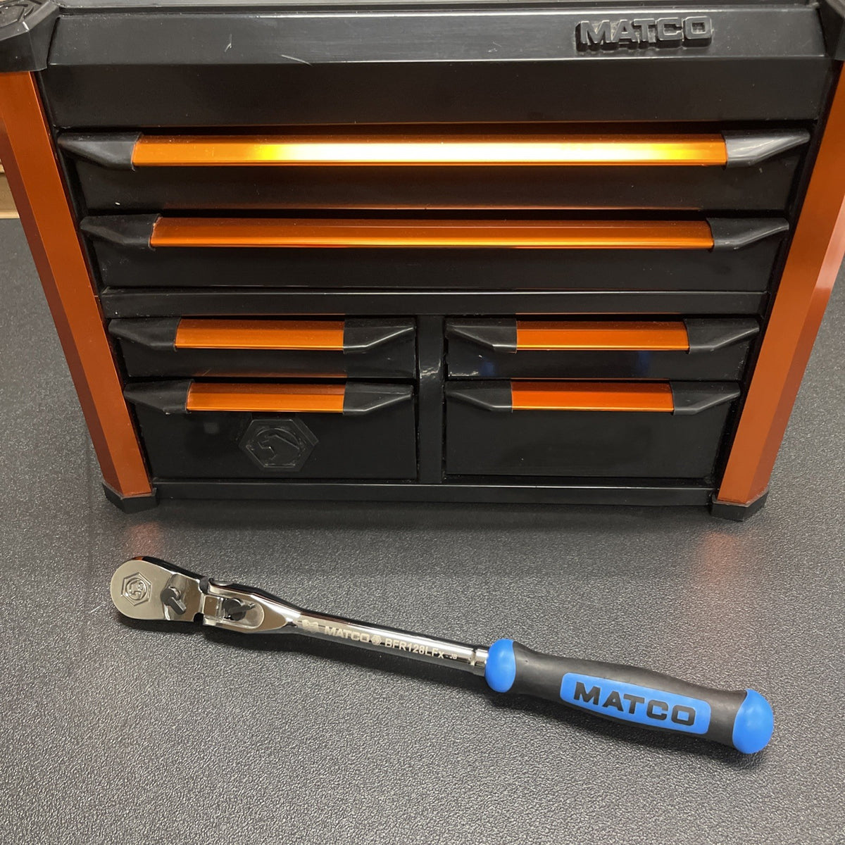 NEW! Matco Tools BFR128LFB 3/8" DRIVE 12-1/2" LOCKING FLEX HEAD RATCHET BLUE